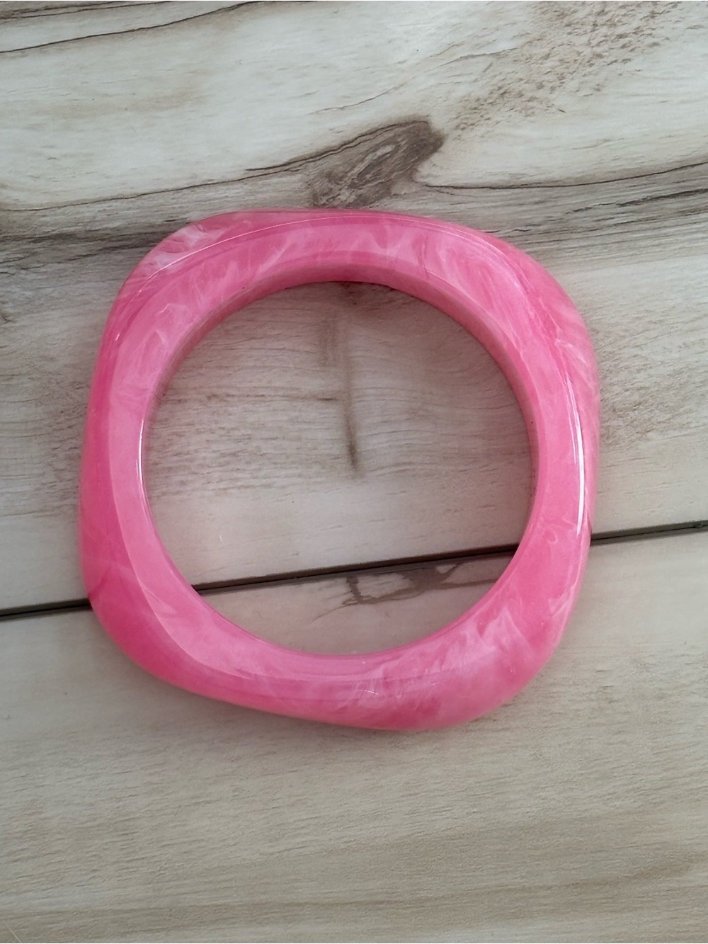 Pink Resin Square-Round Bangle Bracelet